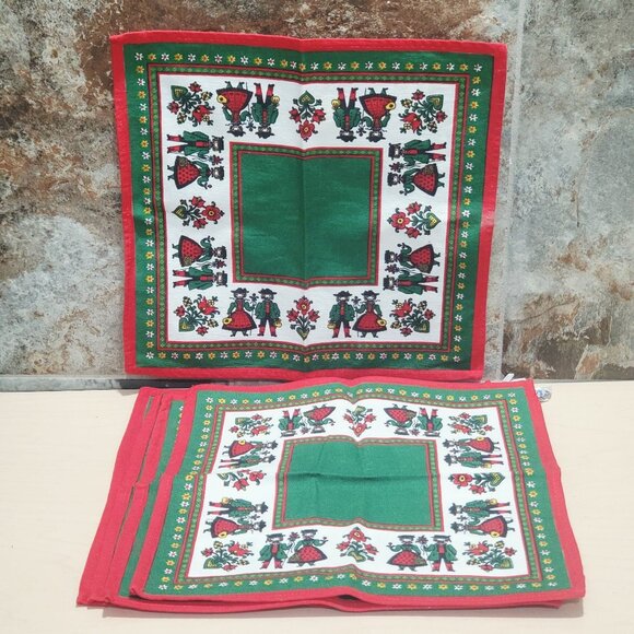 Set of 5 Vintage Cotton Fabric Napkins Traditional Austrian Folk Art Design - Picture 1 of 11